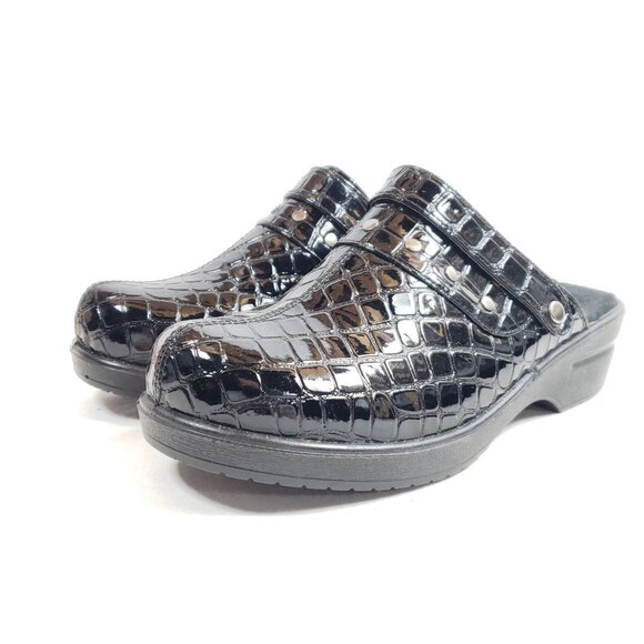 Ingaro Womens Size 8.5 Black Croc-Embossed Slip-On Clog Faux Leather - Picture 2 of 9